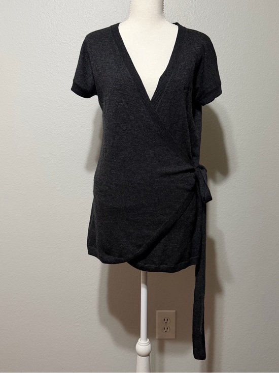 BCBGMaxAzria Tops - BCBGMaxAzria Charcoal Black Short-Sleeve Wrap Tunic with Side Tie